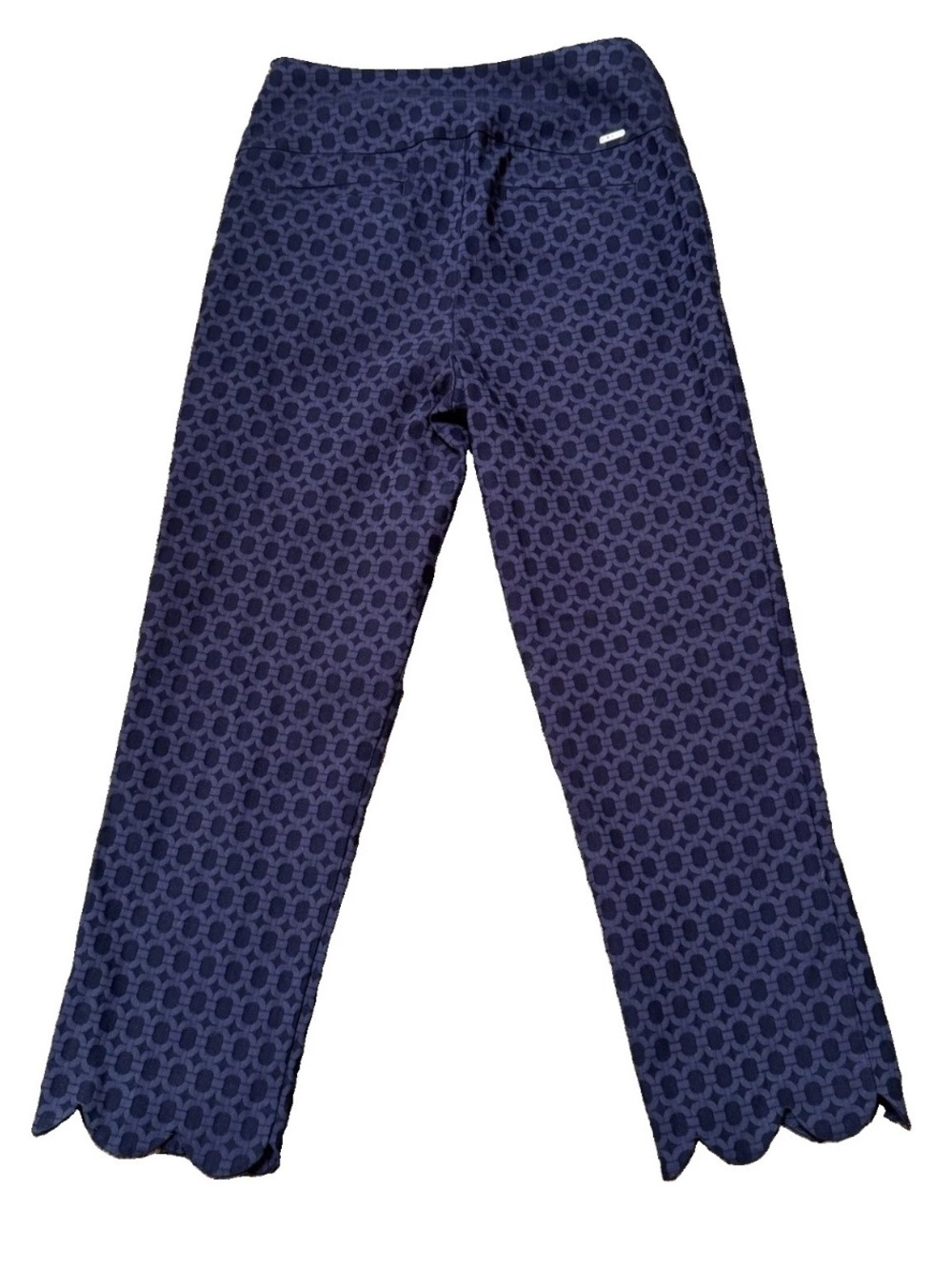 Swing Control Crop Golf Pants Women's 4 Navy Blue Geometric Scallop Hem Stretch - Picture 2 of 9
